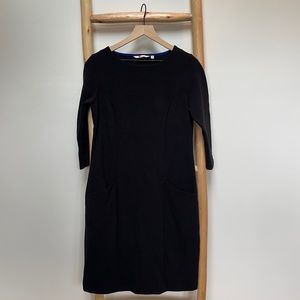 Boden Ellen Ottoman Black Shift Dress Front Pocket UK size 12long (8 US)